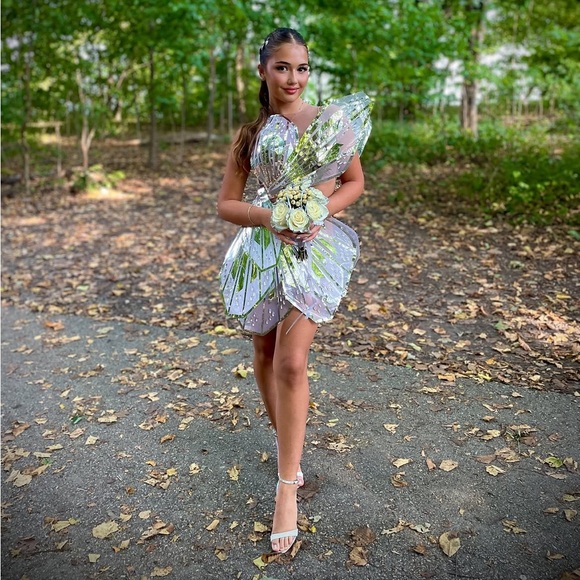 Sheer Nude and Silver Mirrored Cocktail Dress prom dress - Picture 11 of 17